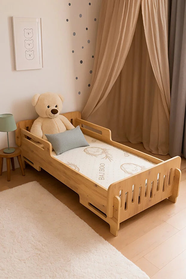 Beevoli Çocuk Yer Yatağı - 140x70cm - Bebek ve çocuk karyolası -MDF - Ceviz