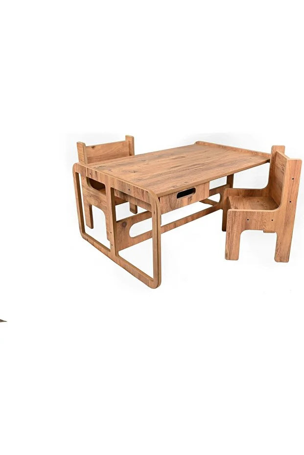 Çocuk Aktivite Oyun Masası - Çalışma ve Hamur Masası - 2 Sandalye- Mdf- 80 x 55 x 45 cm