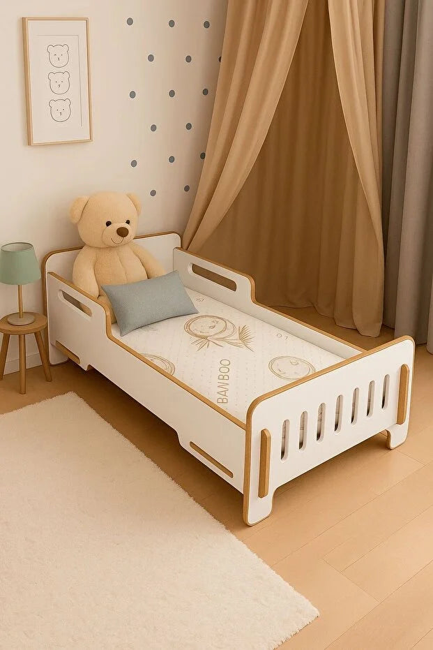 Bebek Karyolası - Bebek Yatağı - Çocuk Yer Yatağı - Bebek Yer Yatağı - Karyola - Yatak - Mdf -Beyaz